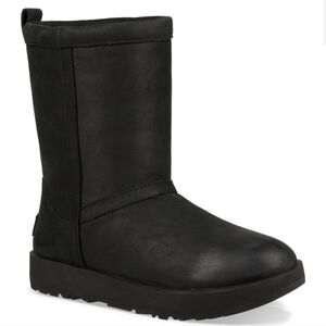 UGG Women's Classic Short Leather Waterproof Mid-Calf Boots Black Size 7 EU 38